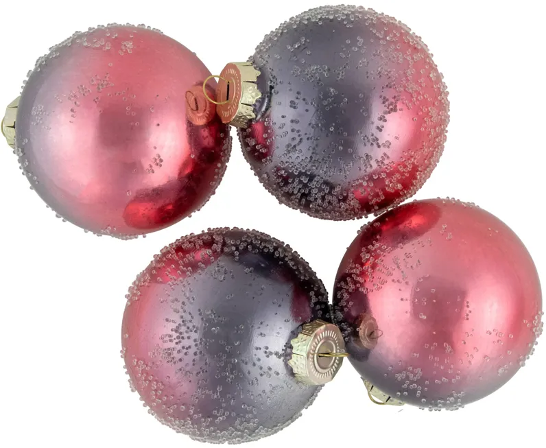 4ct Pink and Grey Ombre Hand Blown Textured Glass Ball Christmas Ornaments 3.25" (80mm)