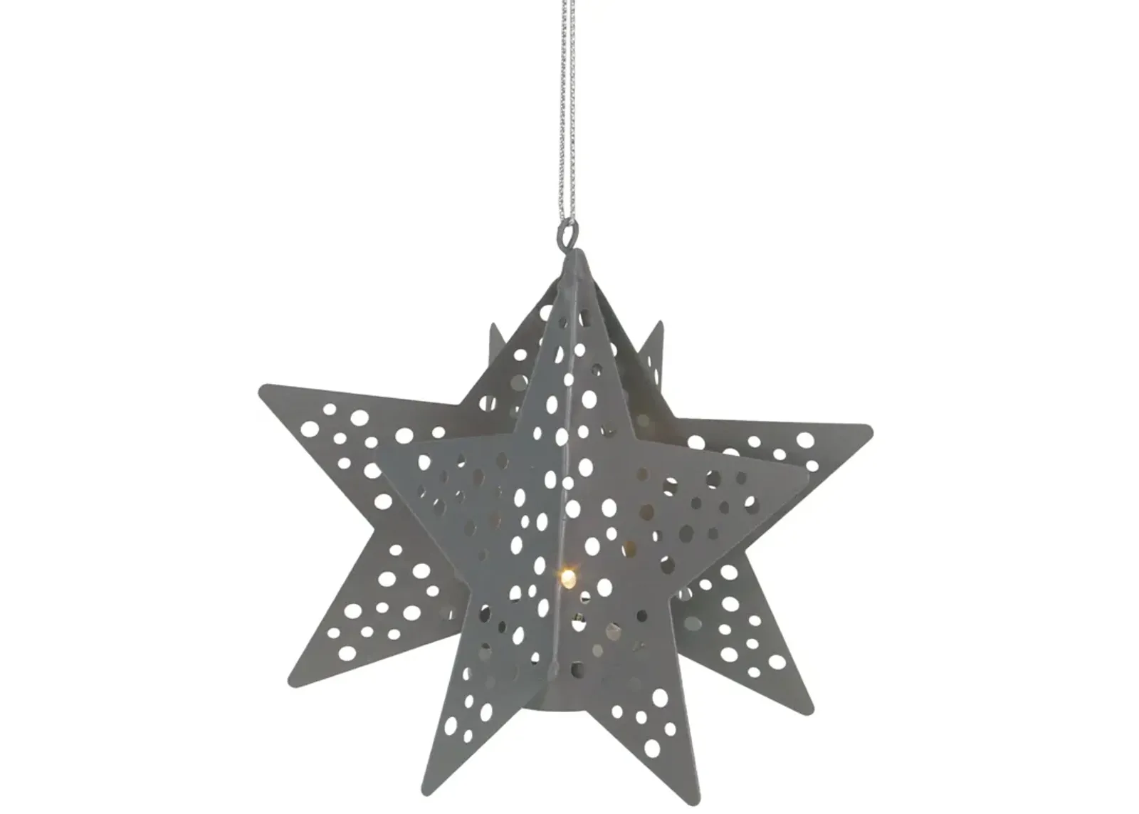 5" Pre-Lit Gray Cut Out Star Hanging Christmas Ornament