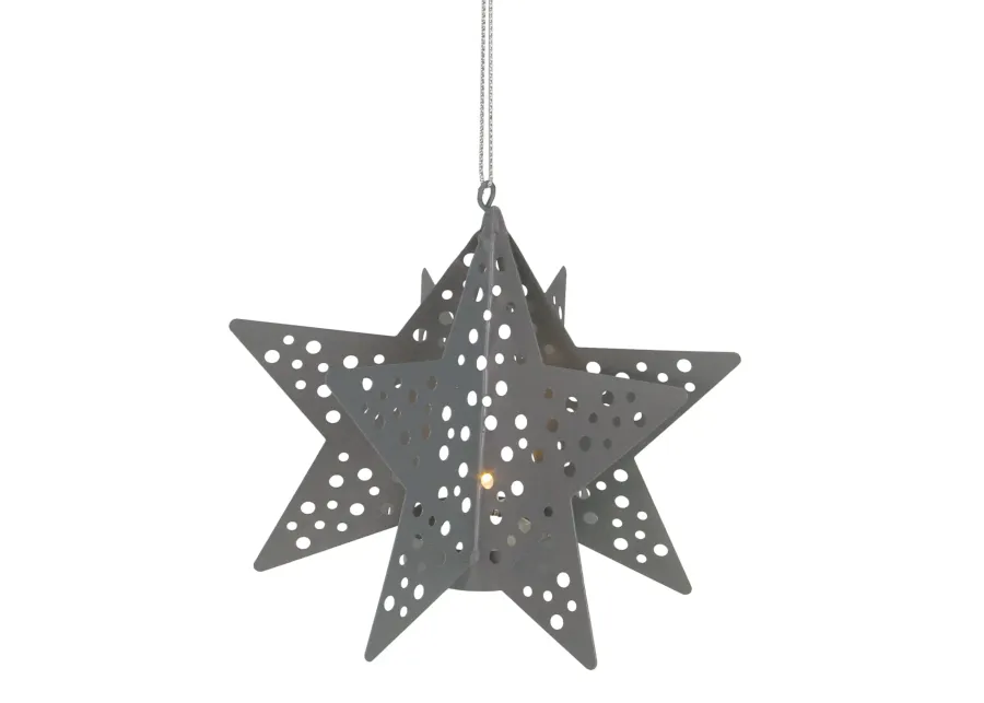 5" Pre-Lit Gray Cut Out Star Hanging Christmas Ornament