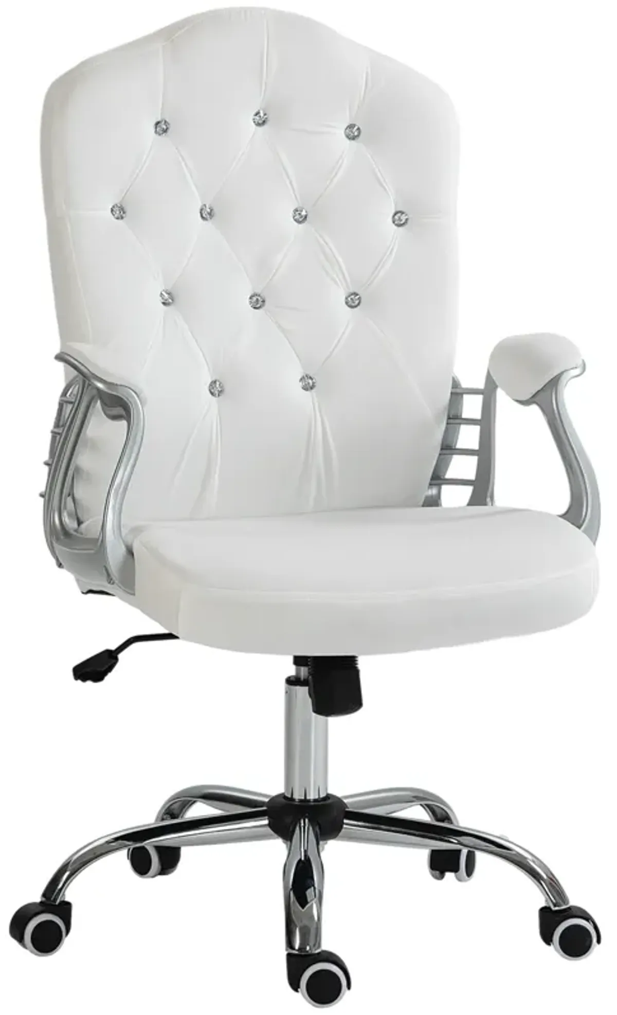 Vinsetto Home Office Chair, Velvet Computer Chair, Button Tufted Desk Chair with Swivel Wheels, Adjustable Height, and Tilt Function, White