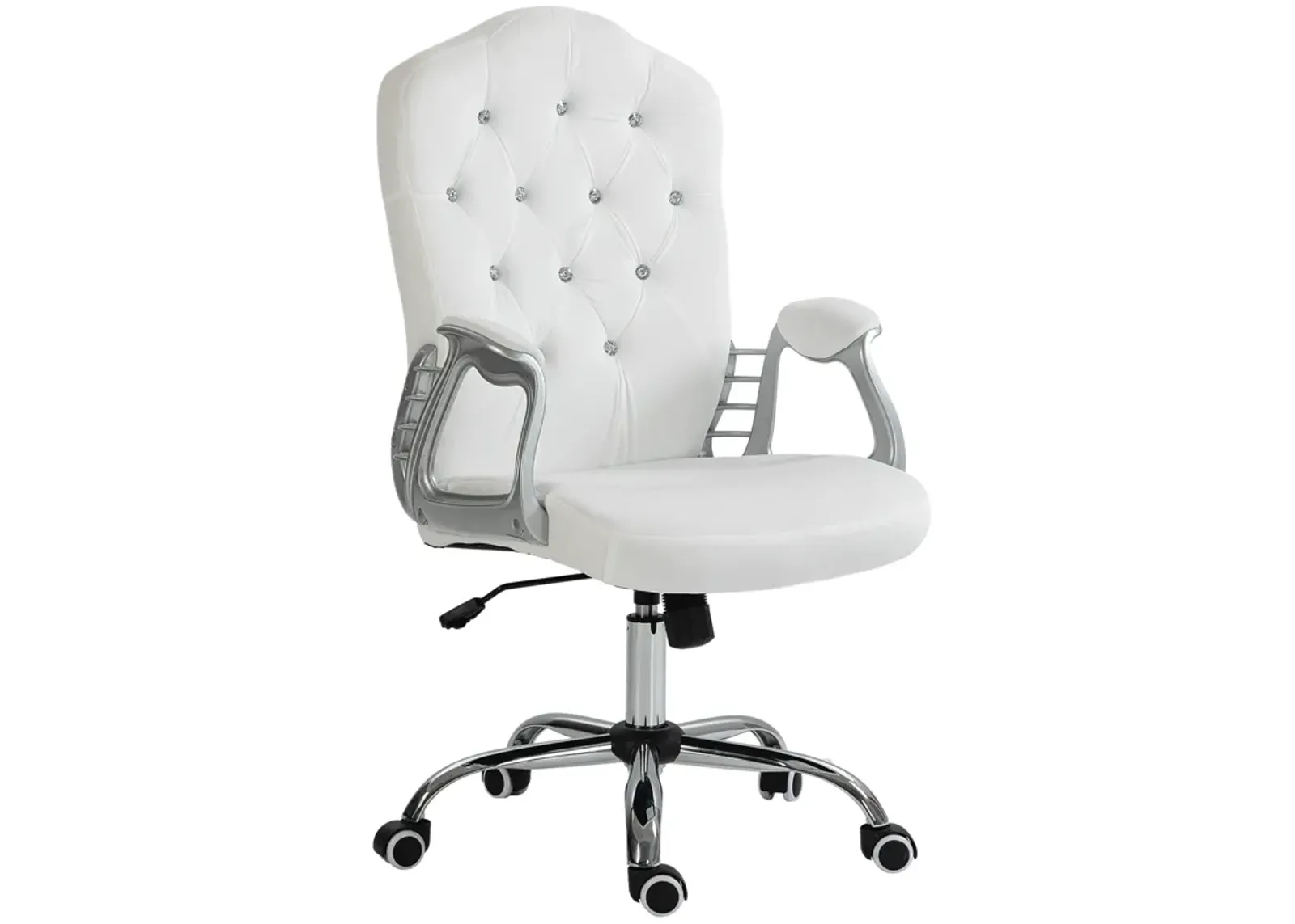 Vinsetto Home Office Chair, Velvet Computer Chair, Button Tufted Desk Chair with Swivel Wheels, Adjustable Height, and Tilt Function, White