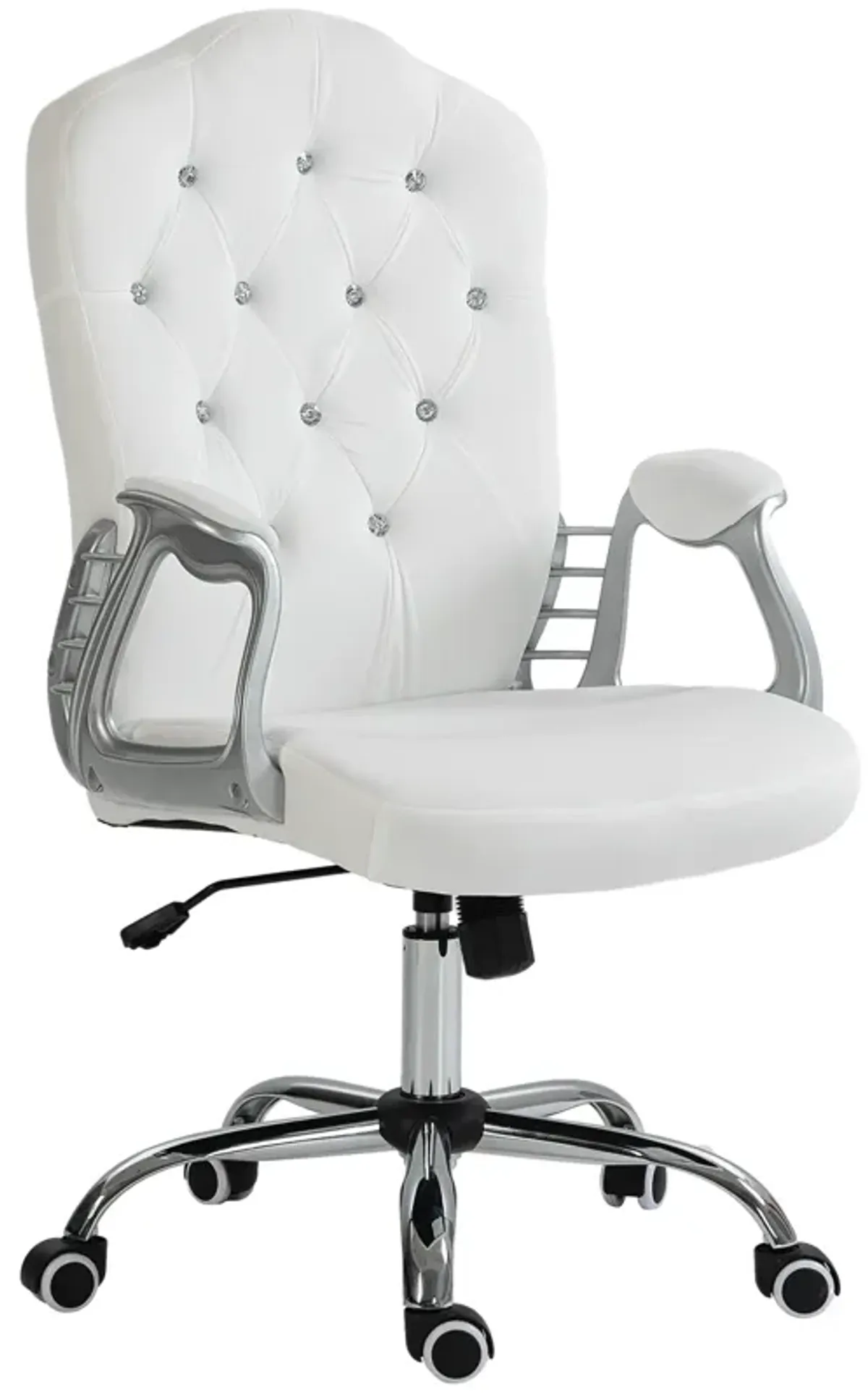 Vinsetto Home Office Chair, Velvet Computer Chair, Button Tufted Desk Chair with Swivel Wheels, Adjustable Height, and Tilt Function, White