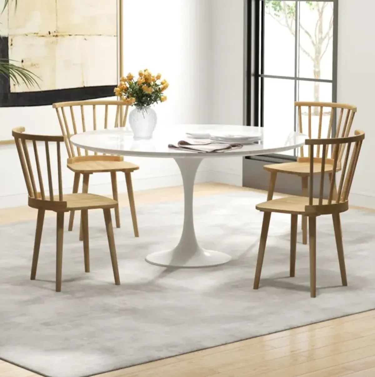 Hivvago Windsor Dining Chairs Set of 2 Rubber Wood Kitchen Chairs with Spindle Back