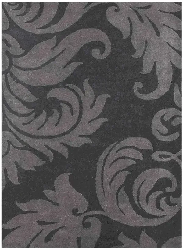 RUGSOTIC CARPETS HAND TUFTED WOOL ECO-FRIENDLY AREA RUGS  - 5'x8', Rectangle Shape, Black & Gray, Floral Modern Design, High Pile Thick Handmade Area Rugs for Living Room, Bed Room (K00203)