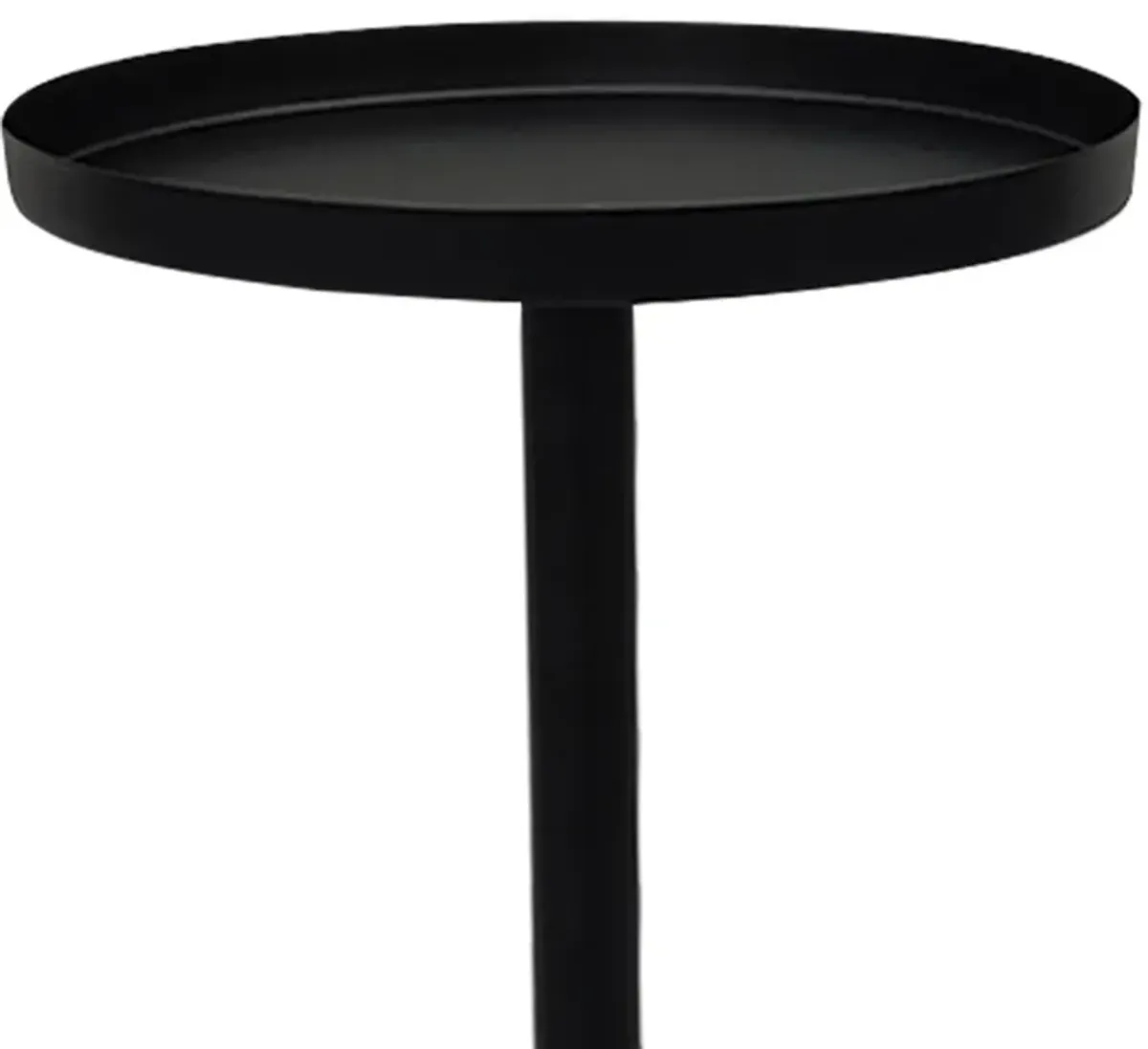 Ara 12 Inch Side End Table, Vintage Sleek Pillar Base, Round Tray Top, Matte Black