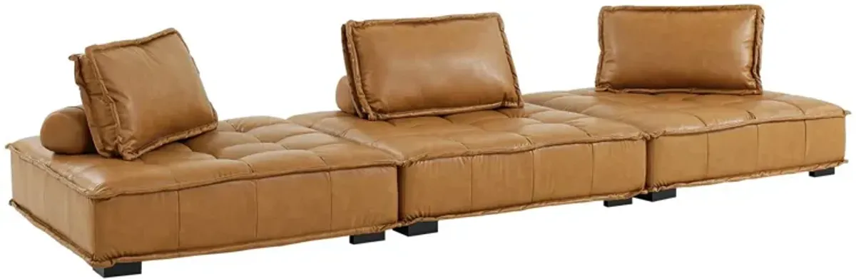 Saunter Tufted Vegan Leather Vegan Leather 3-Piece Sofa Brown