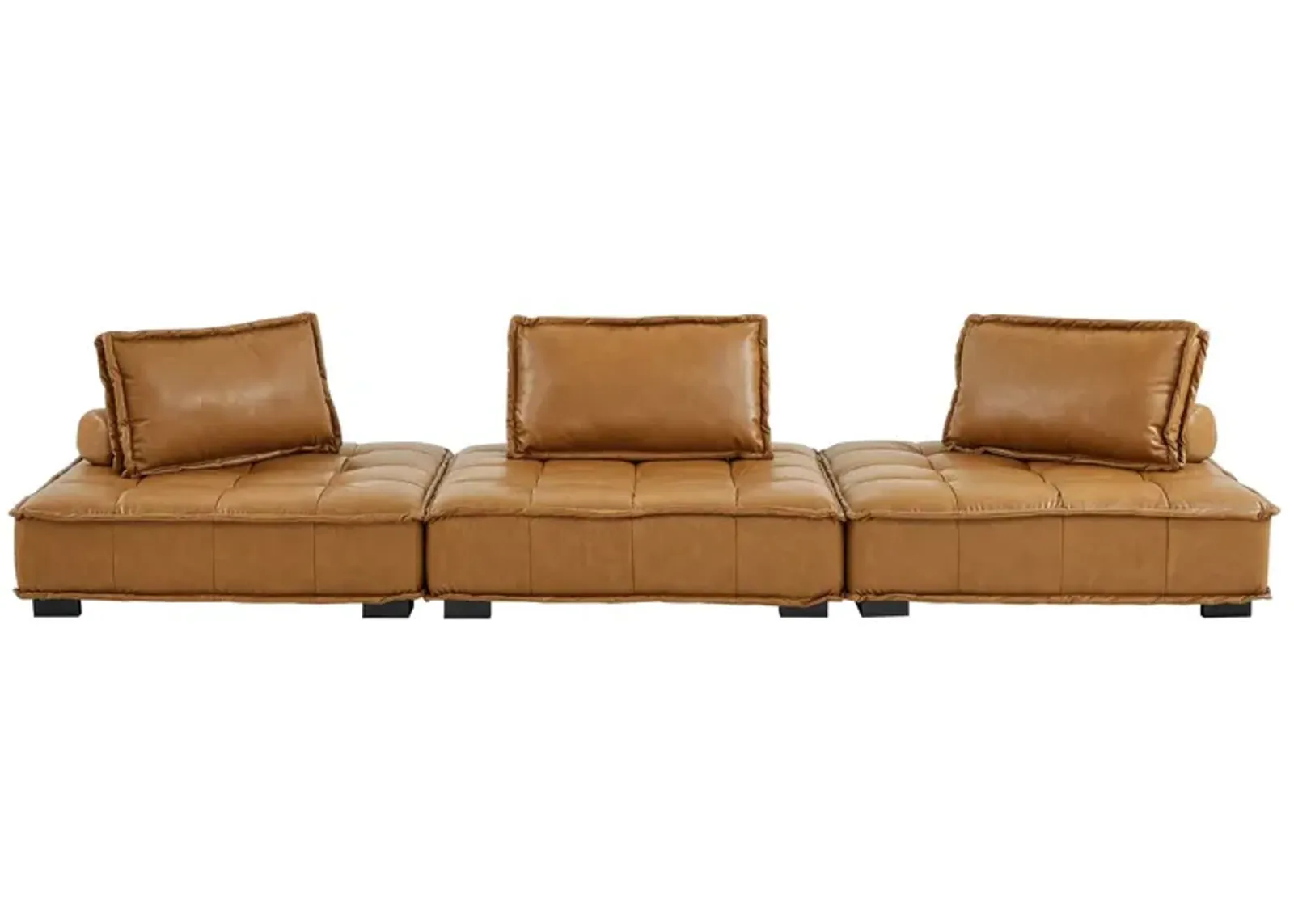 Saunter Tufted Vegan Leather Vegan Leather 3-Piece Sofa Brown