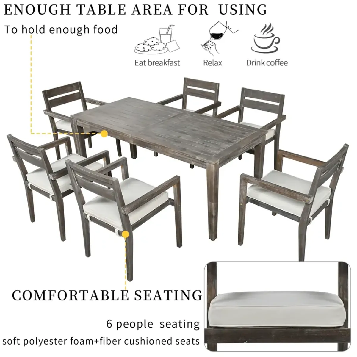 Merax Acacia Wood Outdoor Dining Table Set with 6 Chairs