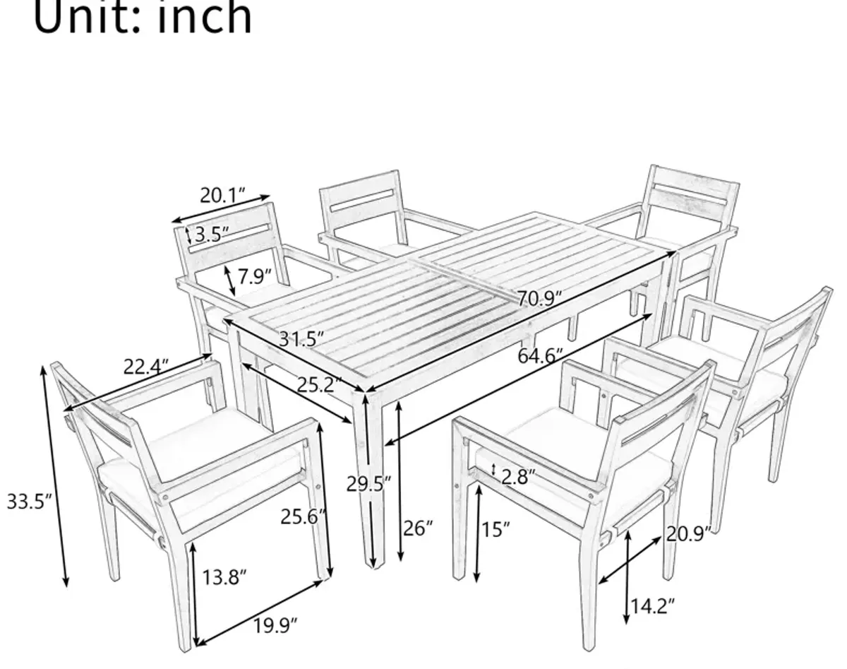 Merax Acacia Wood Outdoor Dining Table Set with 6 Chairs