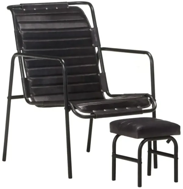 Relaxing Armchair with a Footrest Black Real Leather