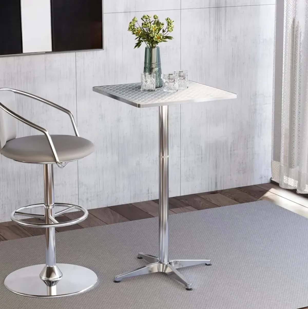 Modern Elevated Dining: 24" Square Adjustable Steel/Aluminum Bar Table