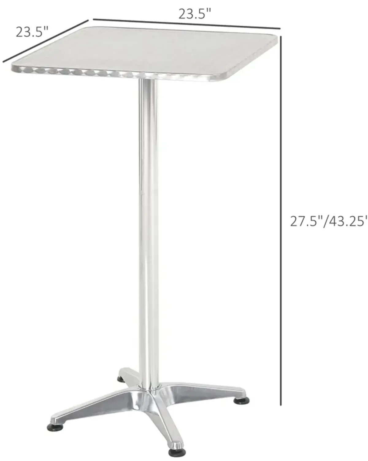 Modern Elevated Dining: 24" Square Adjustable Steel/Aluminum Bar Table