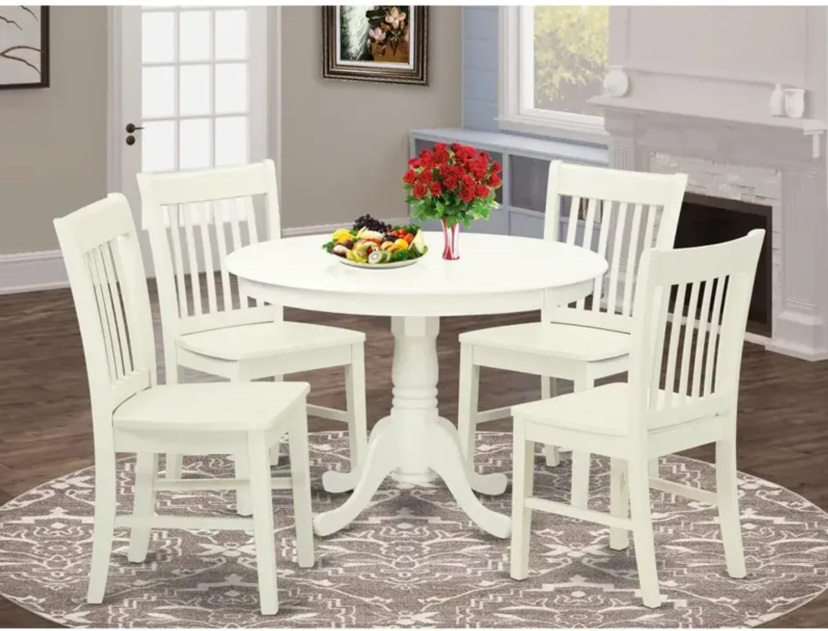 East West Furniture Dining Room Set Linen White, HLNO5-LWH-W