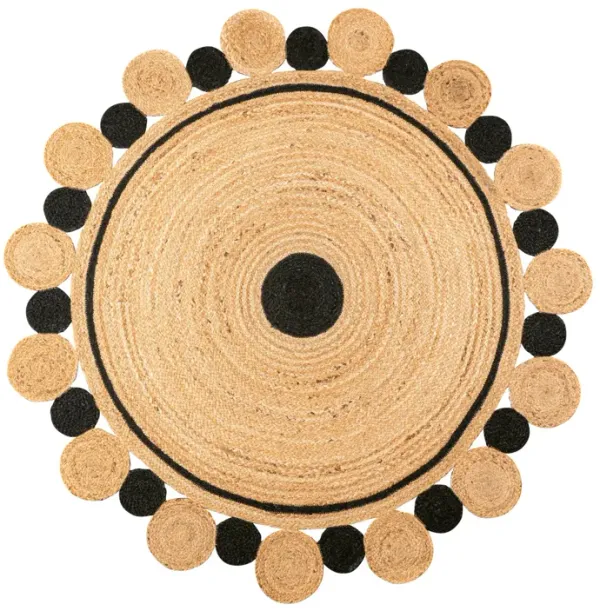 Aurora Two-Tone Jute Hippy Circle Medallion Black/Natural Round Area Rug