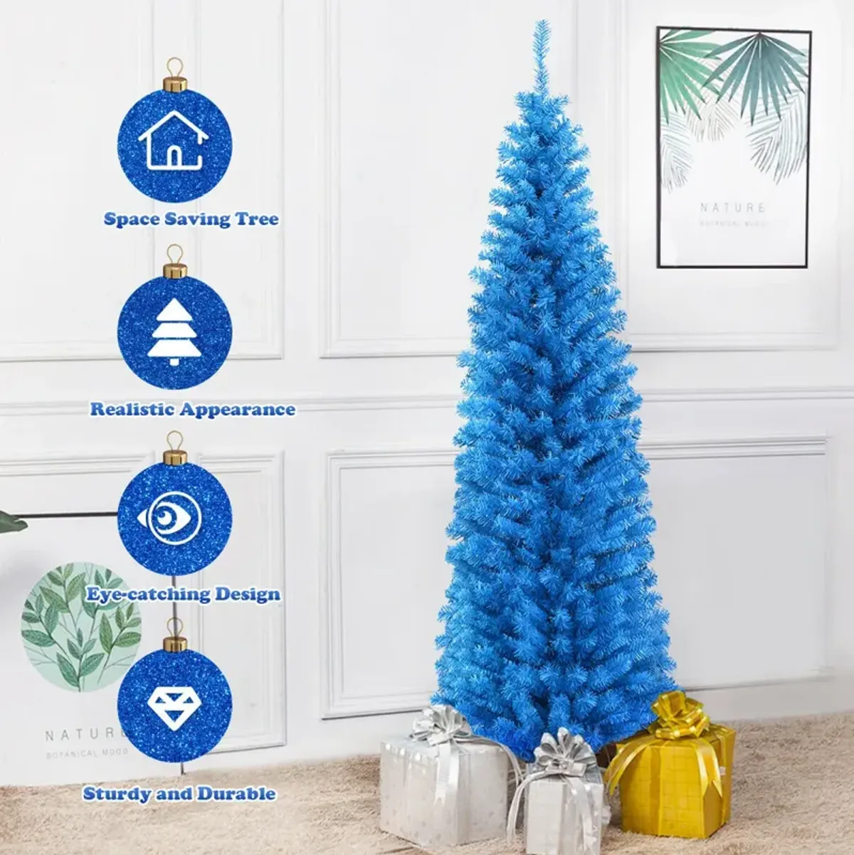 Unlit Artificial Christmas Halloween Pencil Tree with Metal Stand