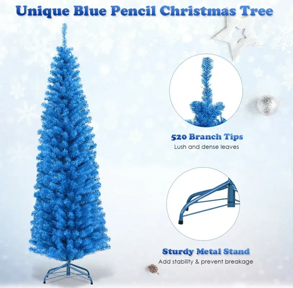 Unlit Artificial Christmas Halloween Pencil Tree with Metal Stand