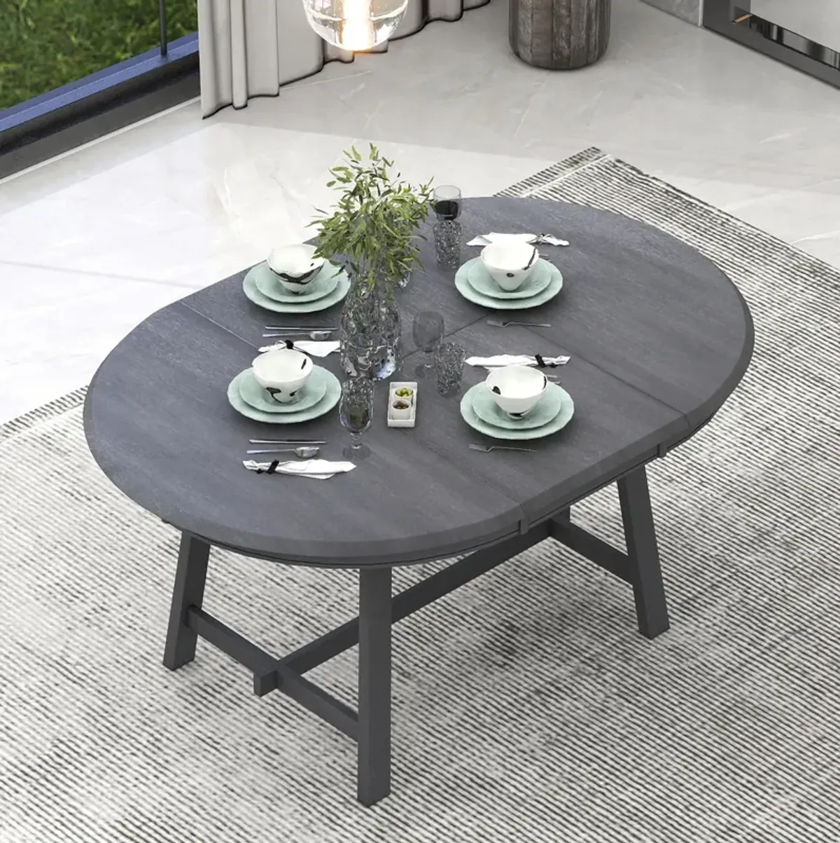 Merax Wood Round Extendable Dining Table