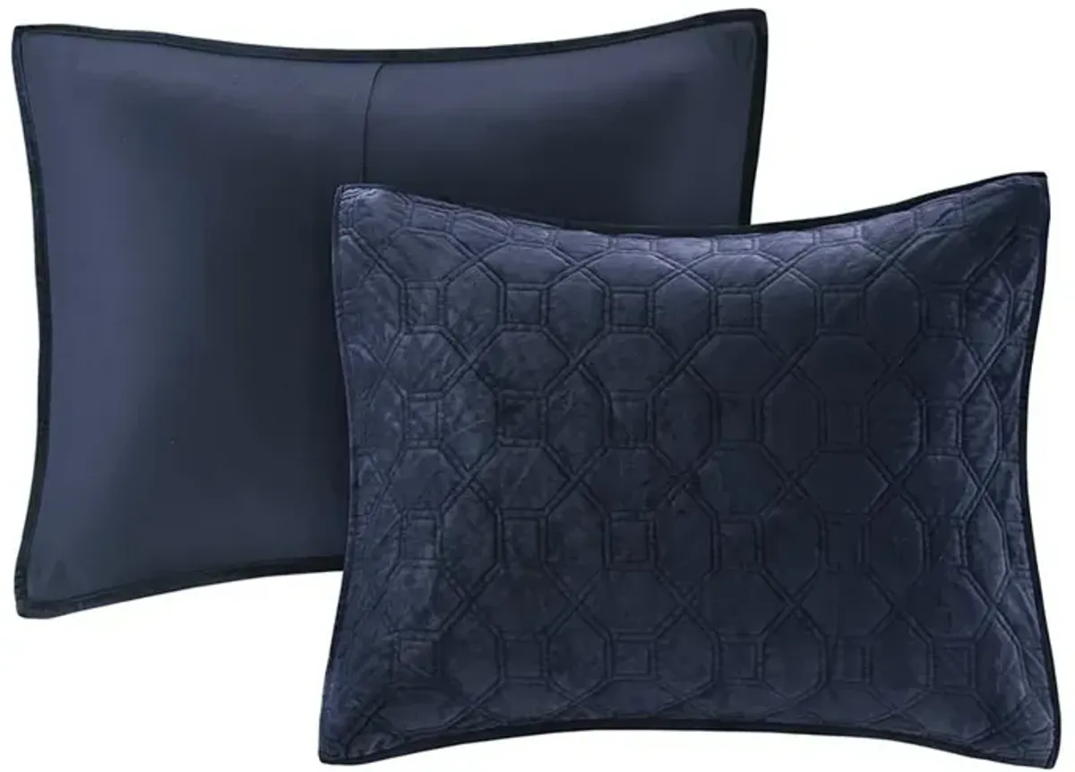 Belen Kox Navy Velvet Quilted Coverlet Set, Belen Kox