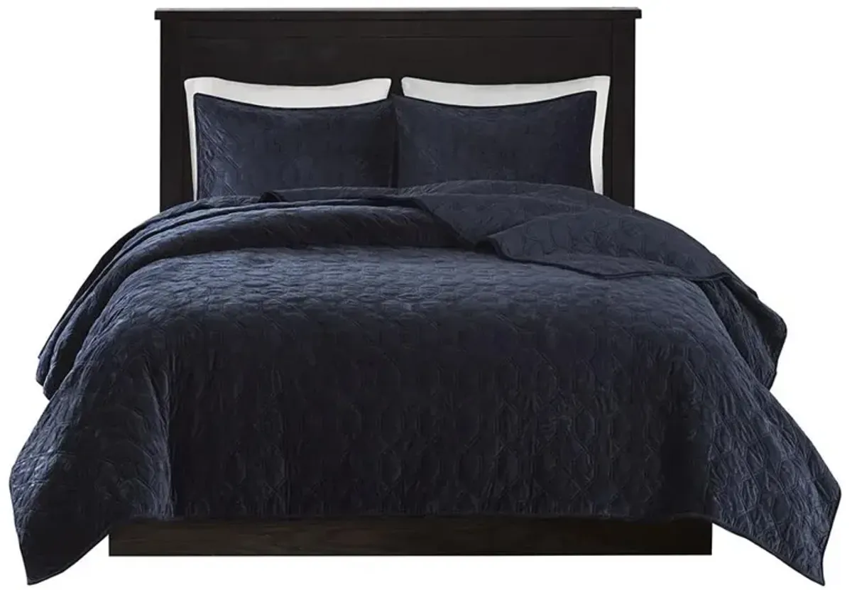 Belen Kox Navy Velvet Quilted Coverlet Set, Belen Kox