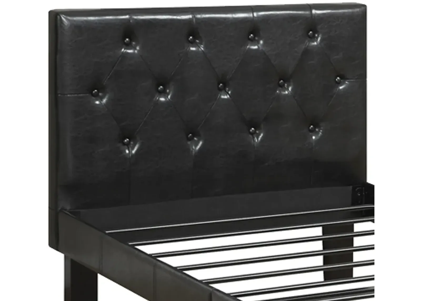 Faux Leather Upholstered Twin size Bed With tufted Headboard Black