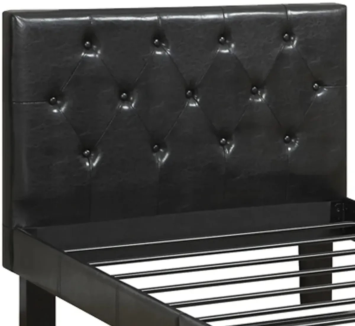 Faux Leather Upholstered Twin size Bed With tufted Headboard Black