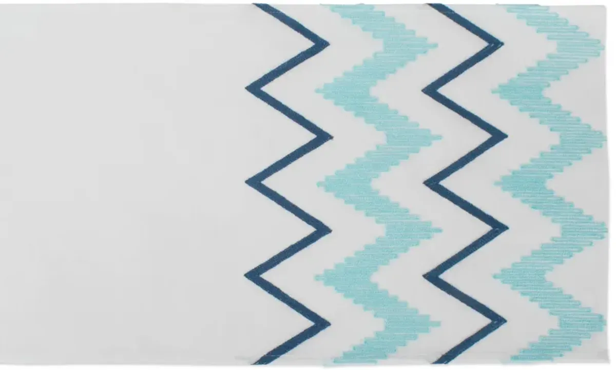 70" Blue and White Chevron Style Embroidered Table Runner