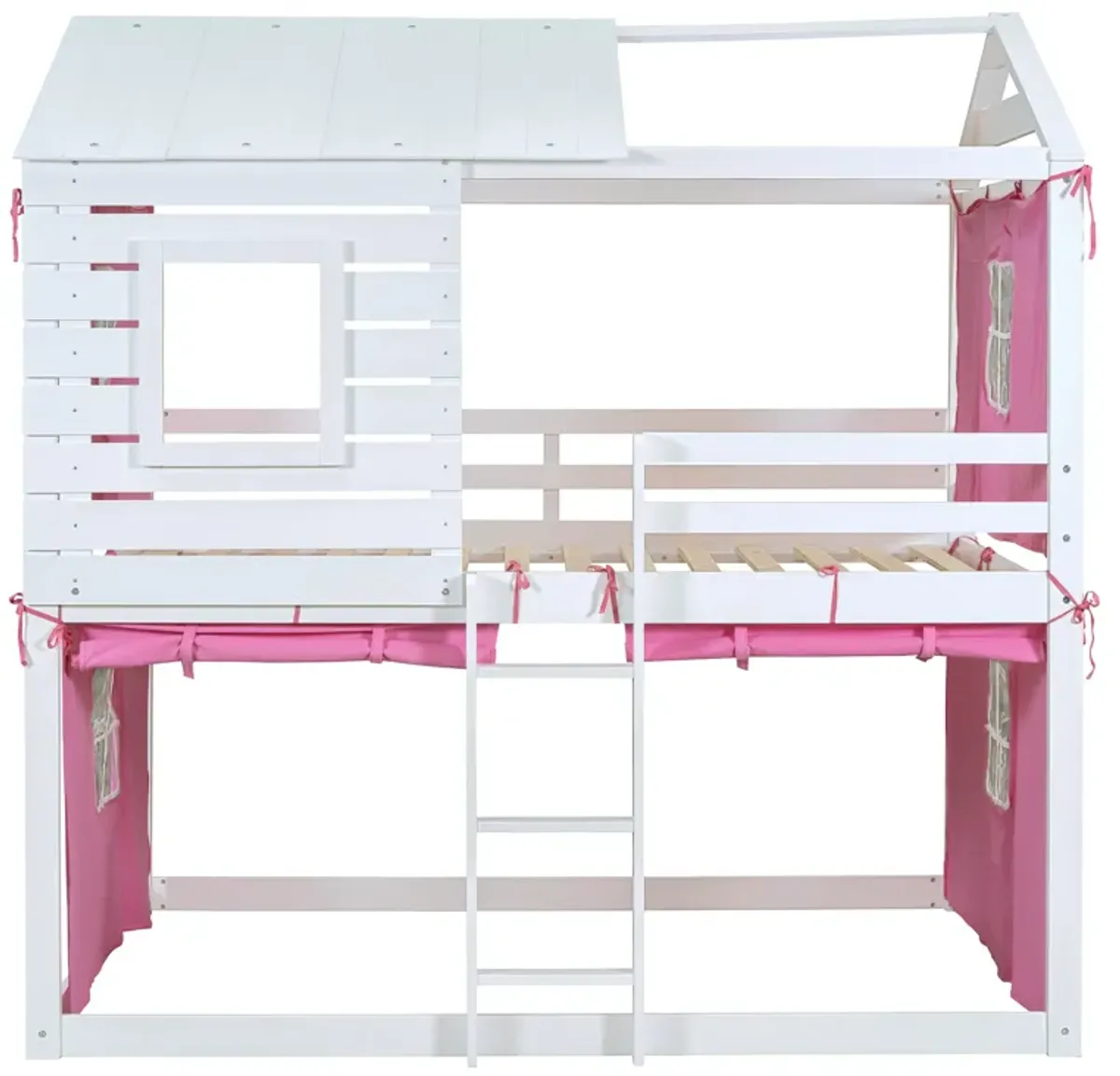 Merax Wood House Bunk Bed with Tent