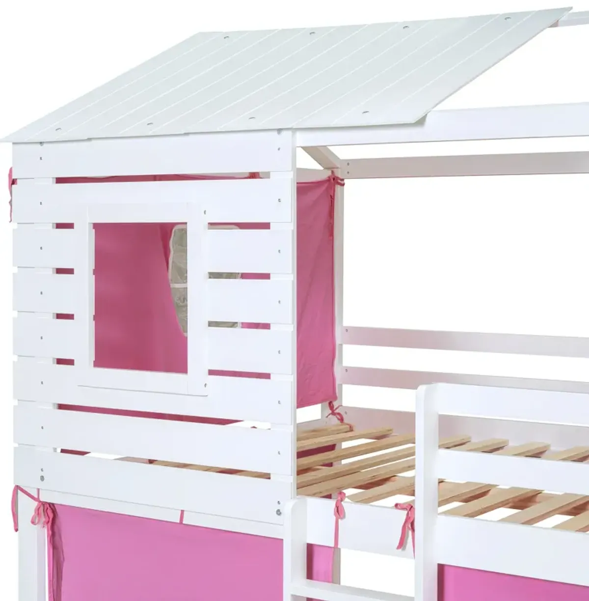 Merax Wood House Bunk Bed with Tent