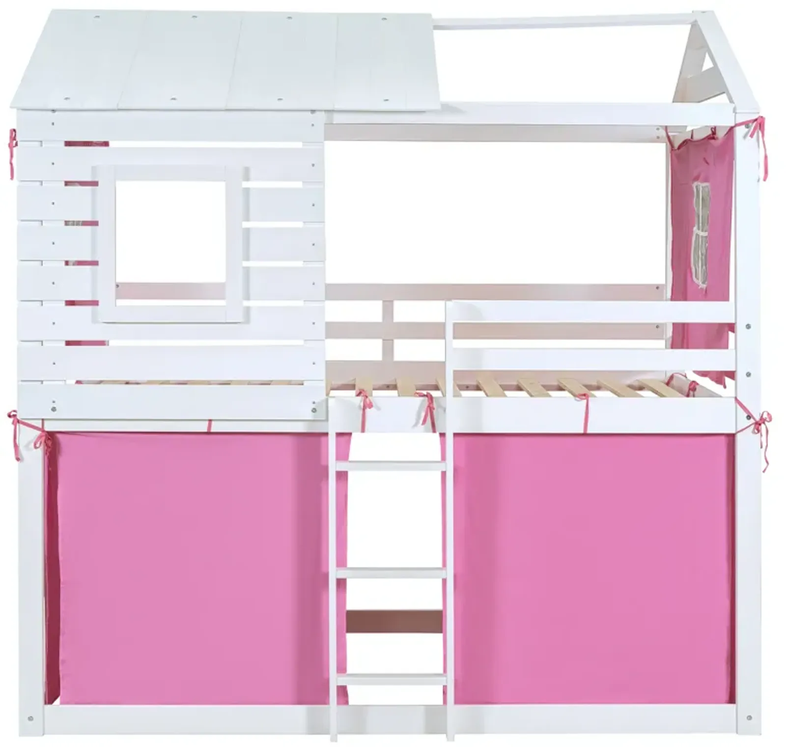 Merax Wood House Bunk Bed with Tent