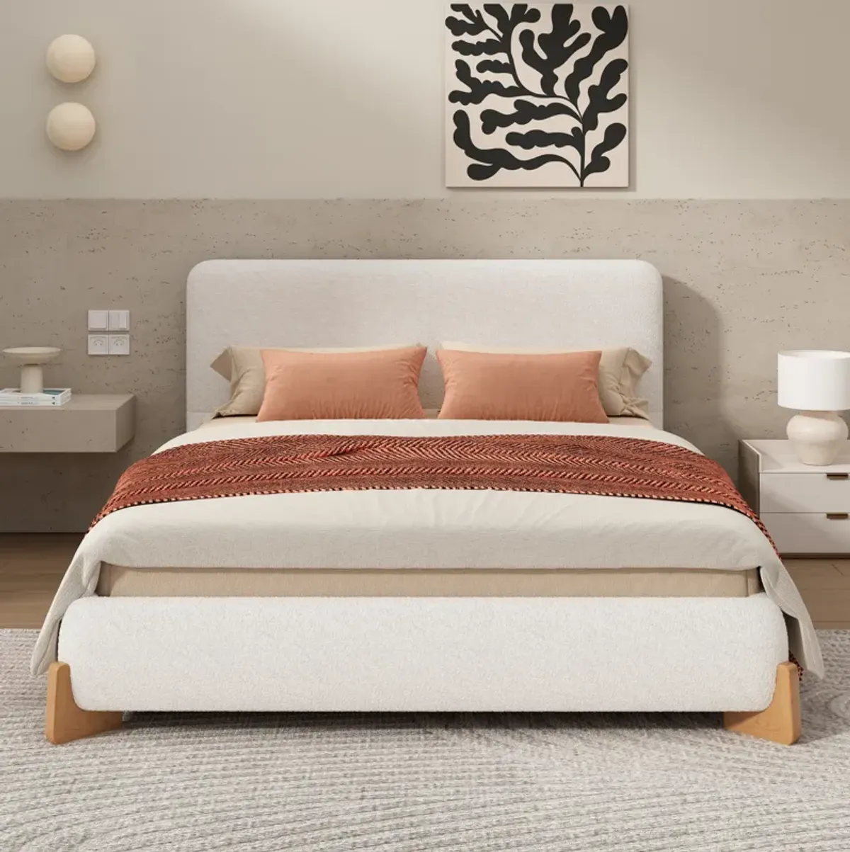 Merax Elegant Boucle Upholstered Platform Bed