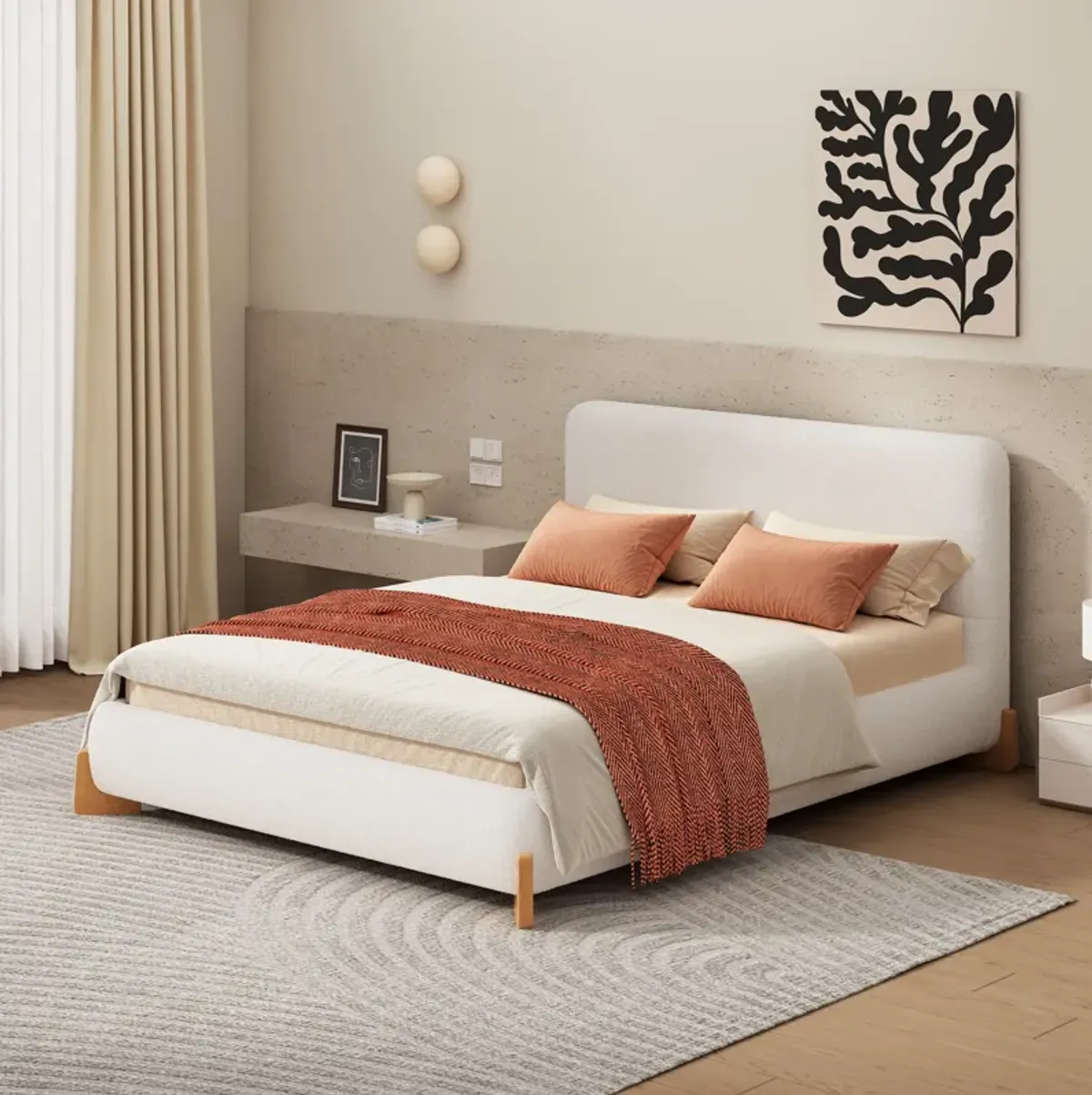 Merax Elegant Boucle Upholstered Platform Bed