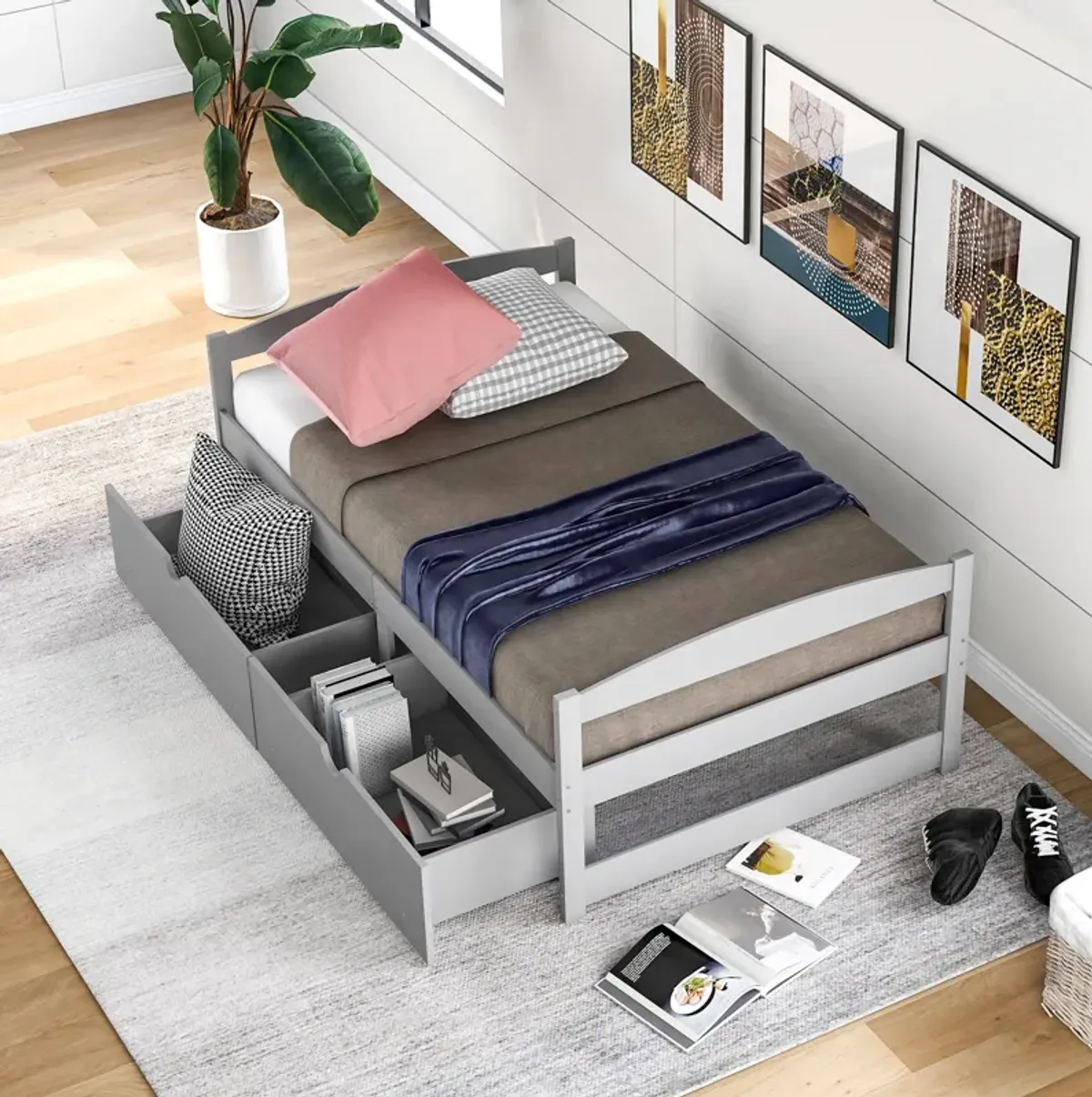 Merax Simple Style Platform Bed with Drawers