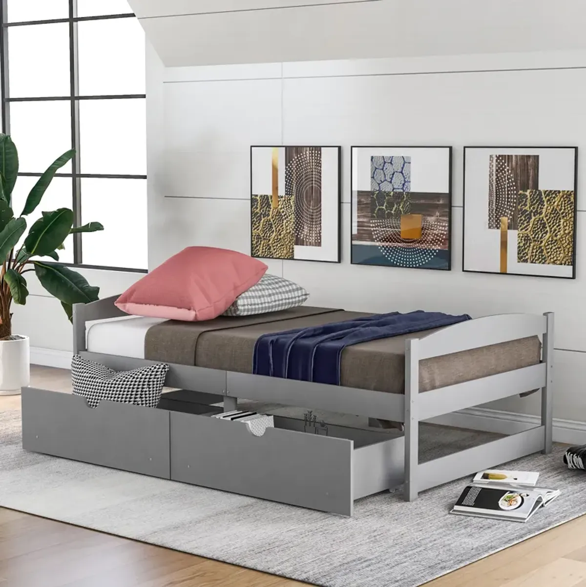 Merax Simple Style Platform Bed with Drawers