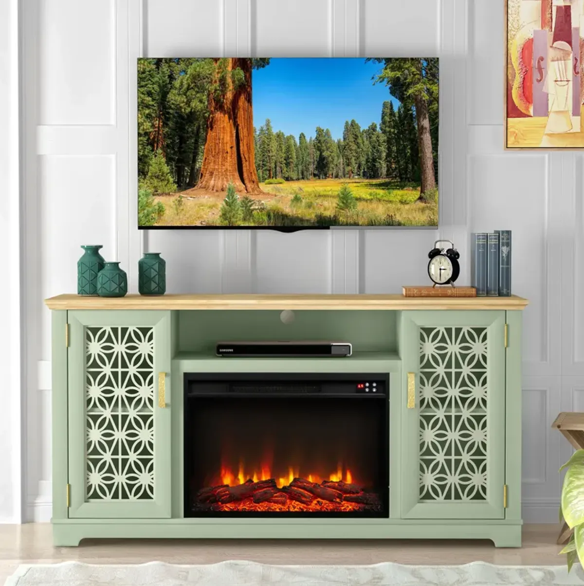 FESTIVO Farmhouse TV Stand with Electric Fireplace for up to 65" TVs