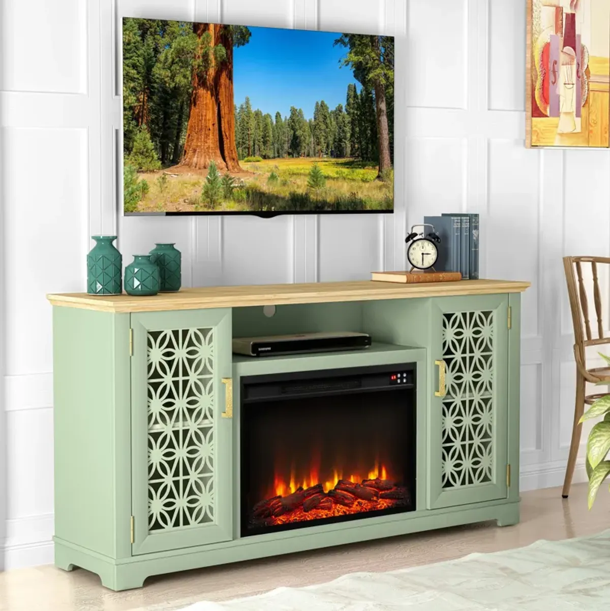 FESTIVO Farmhouse TV Stand with Electric Fireplace for up to 65" TVs