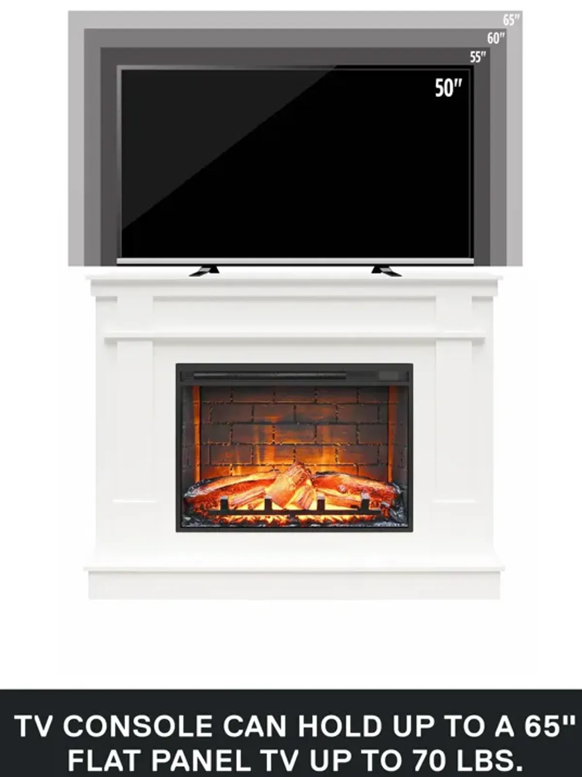 Elmcroft Mantel Fireplace TV Stand for TVs up to 65", White