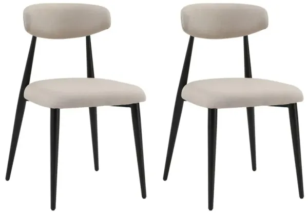 Modern Dining Chairs Set Of 2, Curved Backrest Round Upholstered And Metal Frame, Light Grey