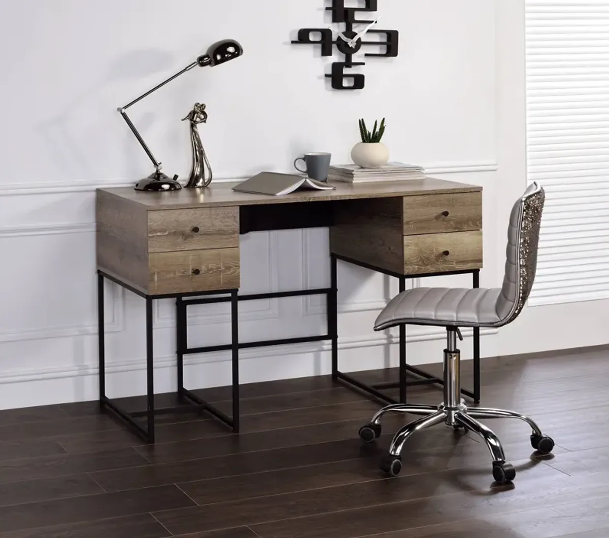 ACME Desirre Writing Desk, Rustic Oak & Black