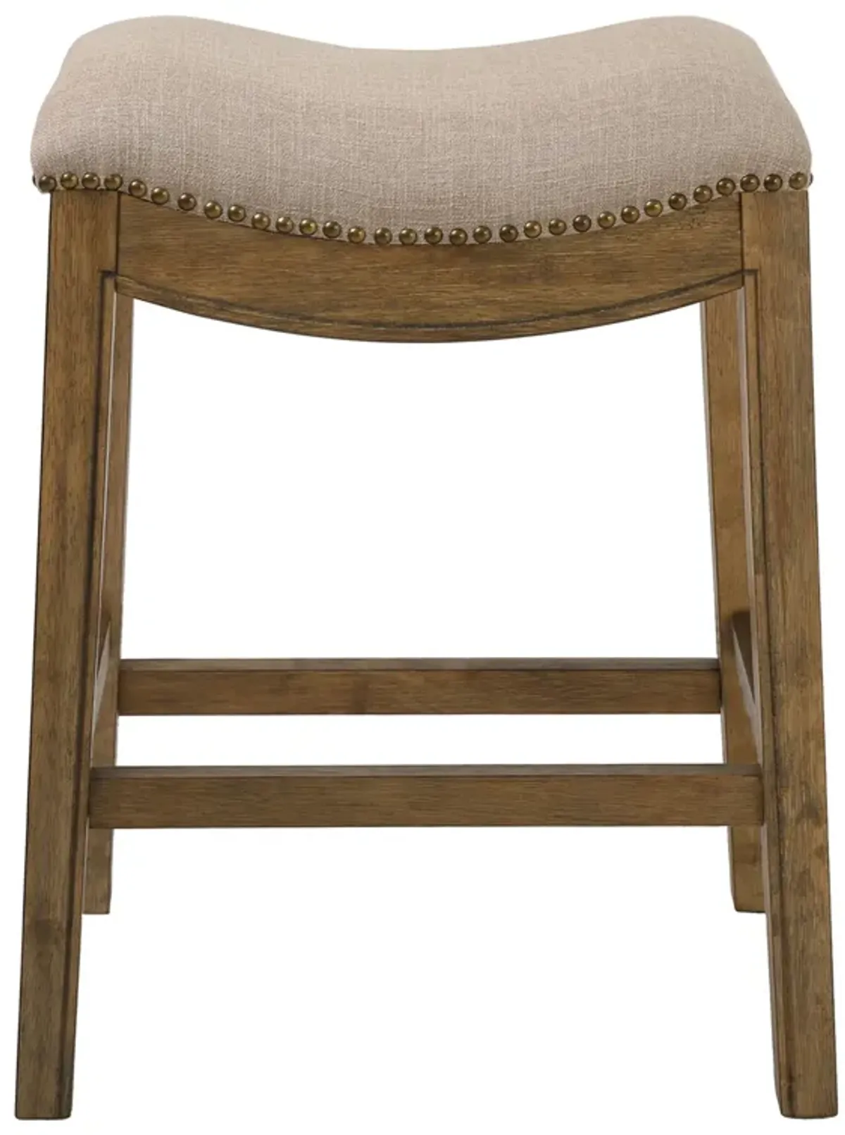 New Ridge Home Goods Sadie 25in. H Saddle Natural Wood Counter-Height Barstool with Cobble Gray Fabric