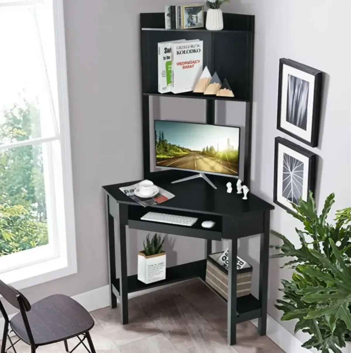 Hivvago Corner Computer Desk with Hutch and Storage Shelves