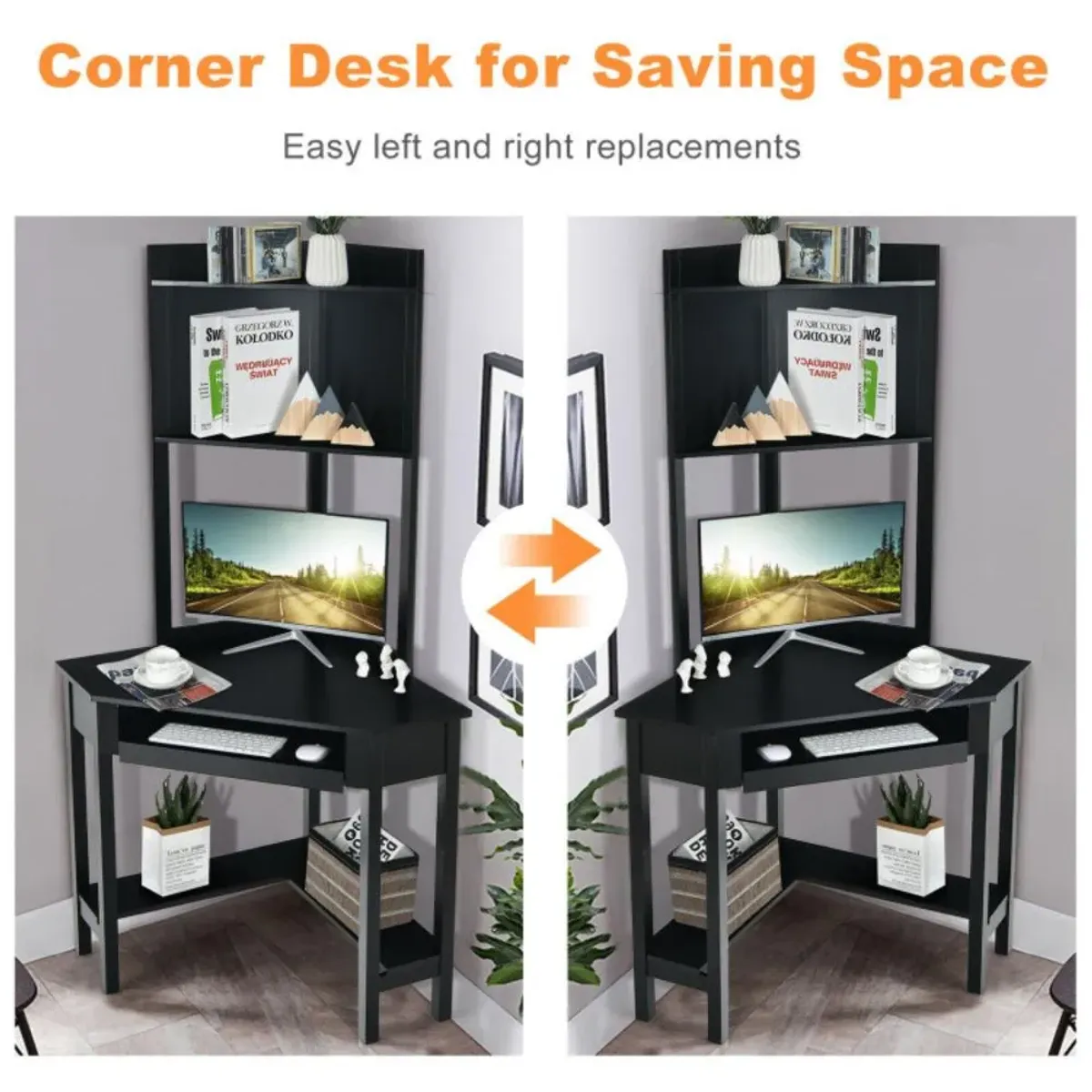 Hivvago Corner Computer Desk with Hutch and Storage Shelves