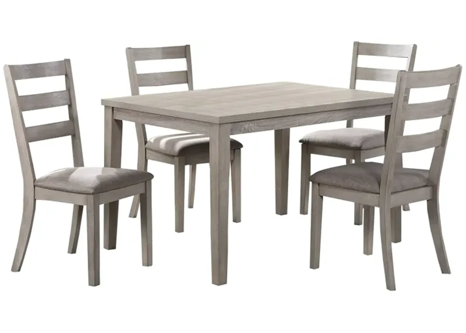 5 Piece Dining Set, Rectangular Table, 4 Chairs, Padded Seating, Light Gray - Benzara