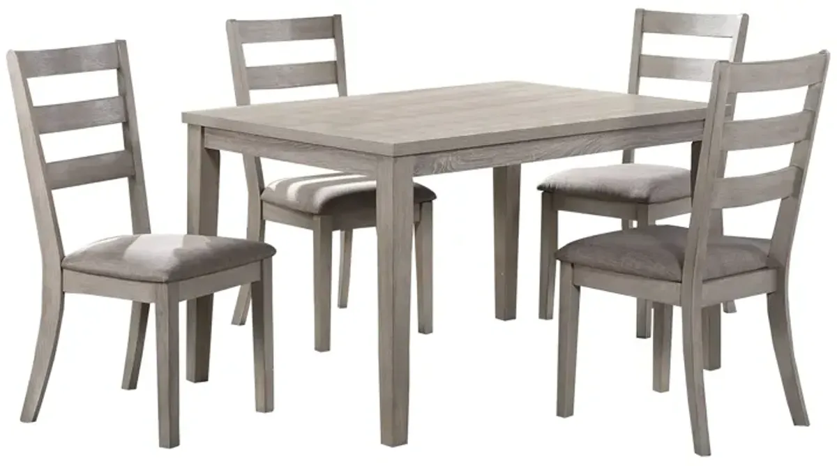 5 Piece Dining Set, Rectangular Table, 4 Chairs, Padded Seating, Light Gray - Benzara