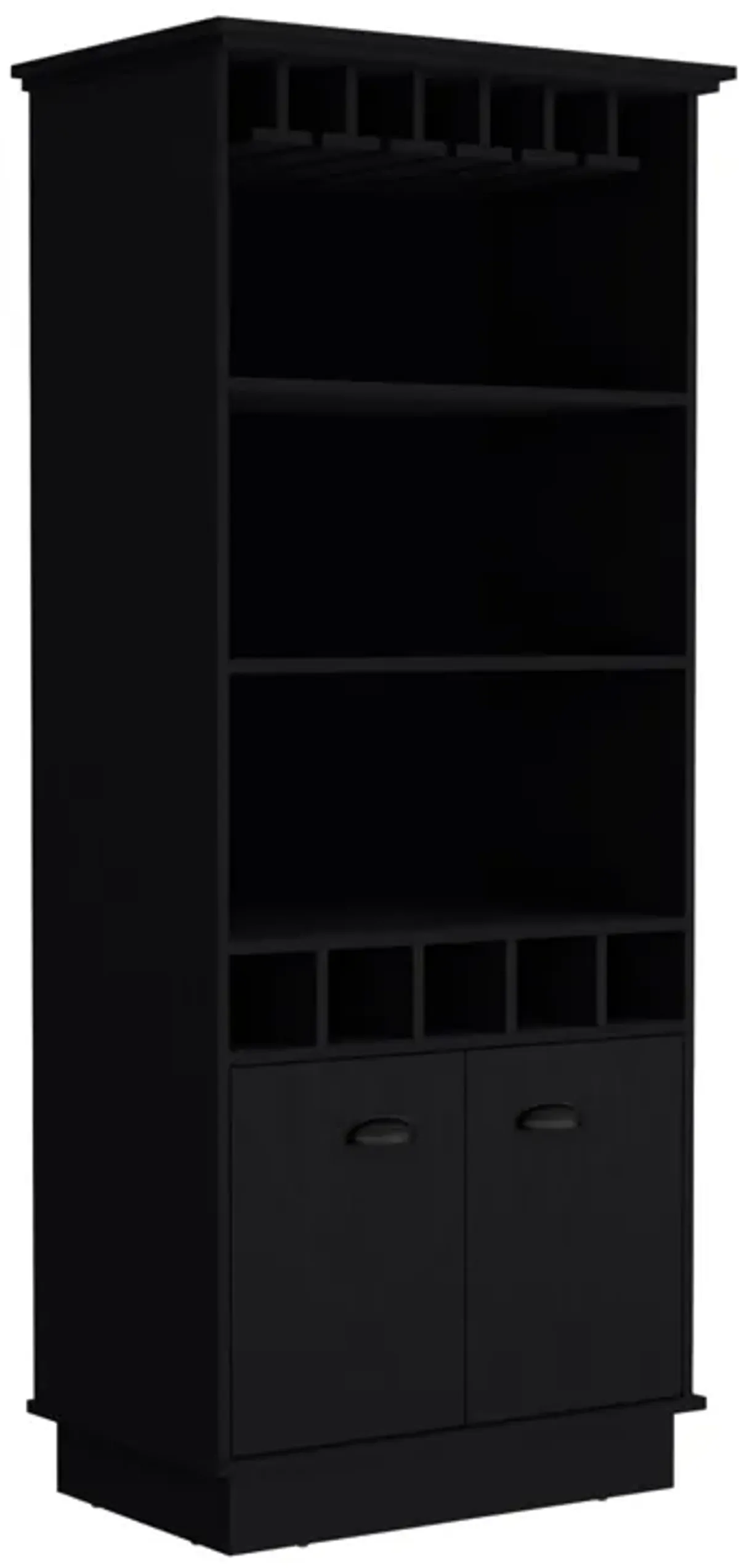 Dundee 70-Inch High 10-Glass Bar Cabinet with 5 Cubbies and 3 Open Shelves and Cabinet