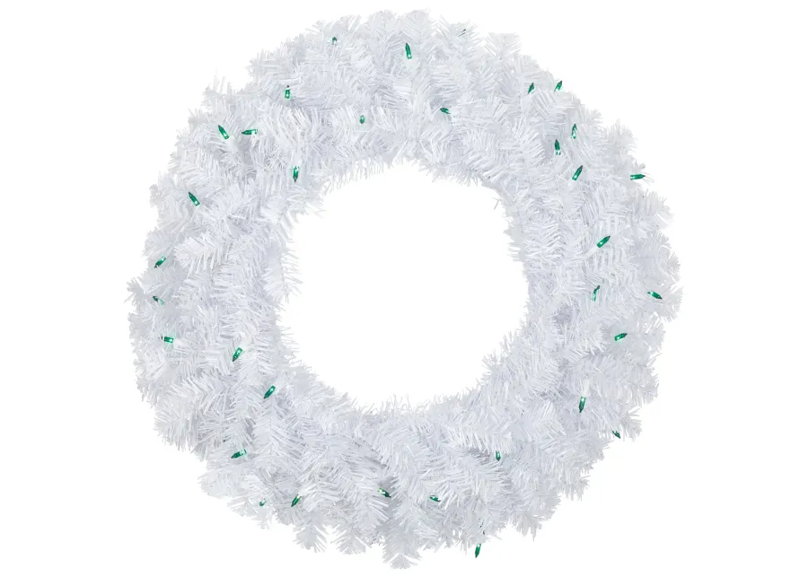 Pre-Lit Woodbury White Pine Artificial Christmas Wreath  24-Inch  Green Lights