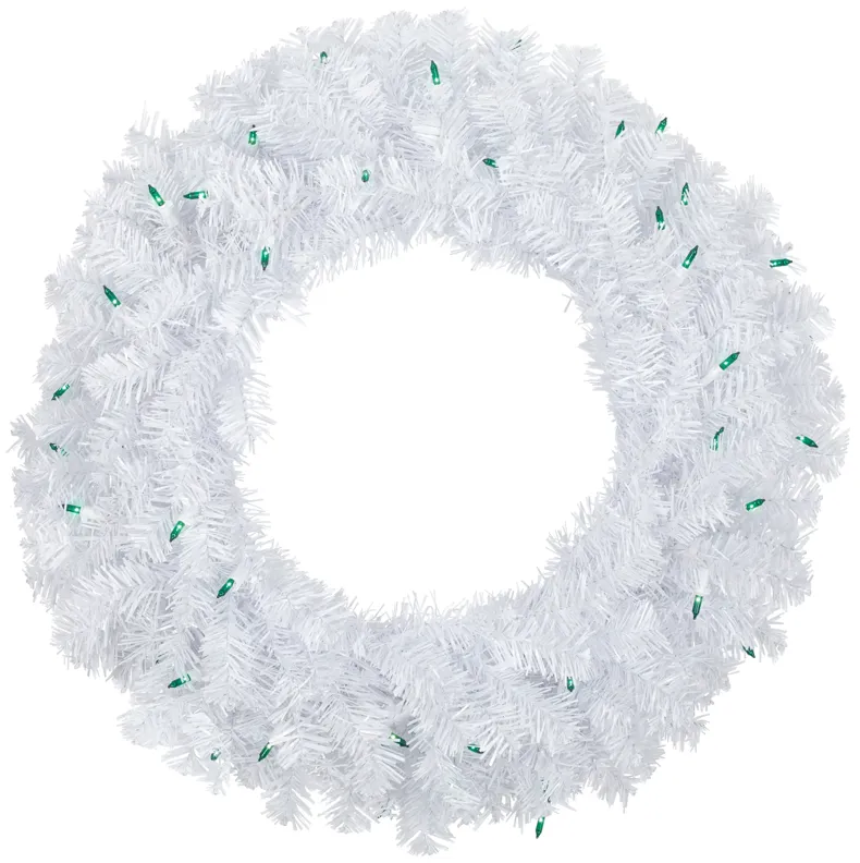 Pre-Lit Woodbury White Pine Artificial Christmas Wreath  24-Inch  Green Lights