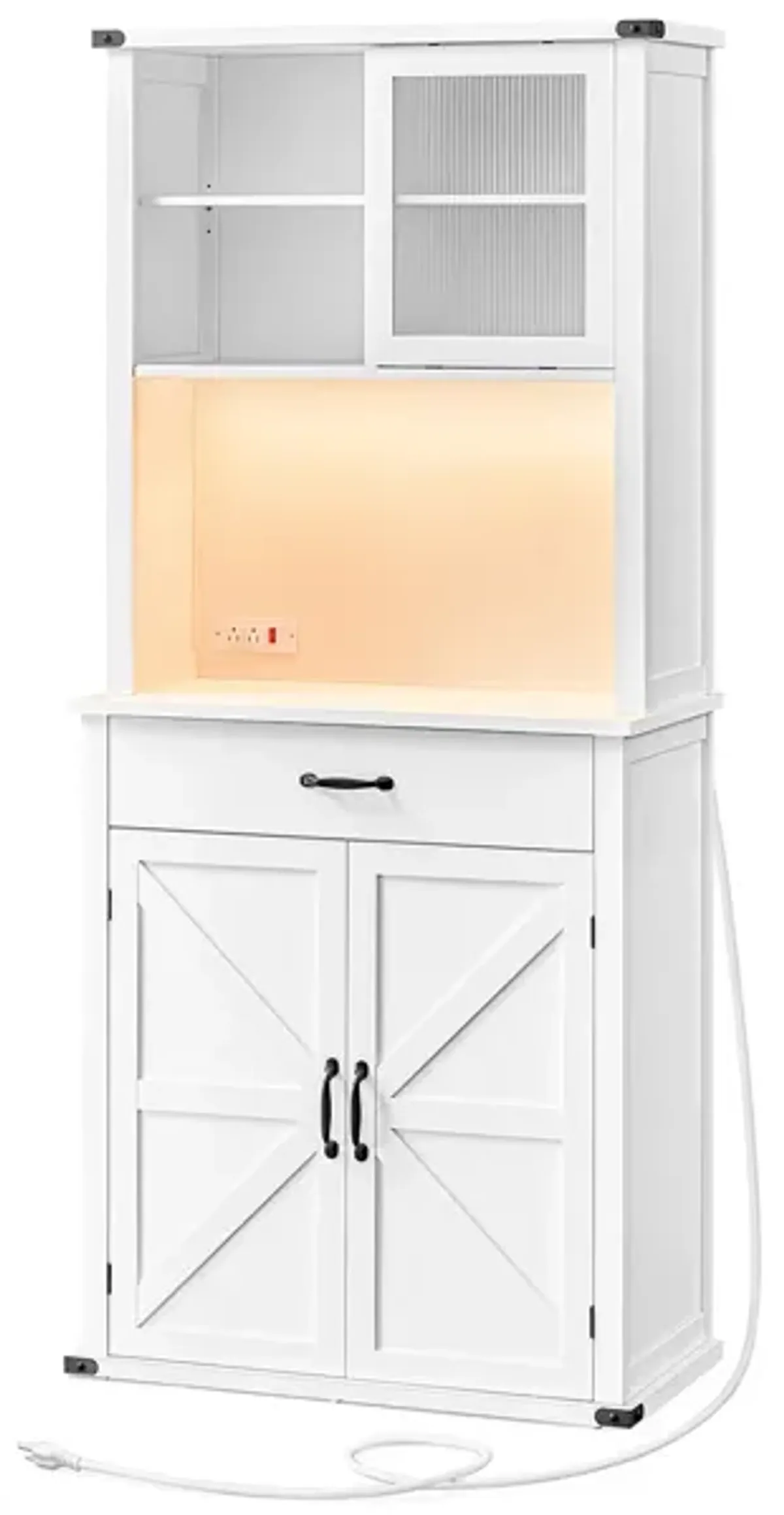 71" Pantry Cabinet with Lights and Charging Station