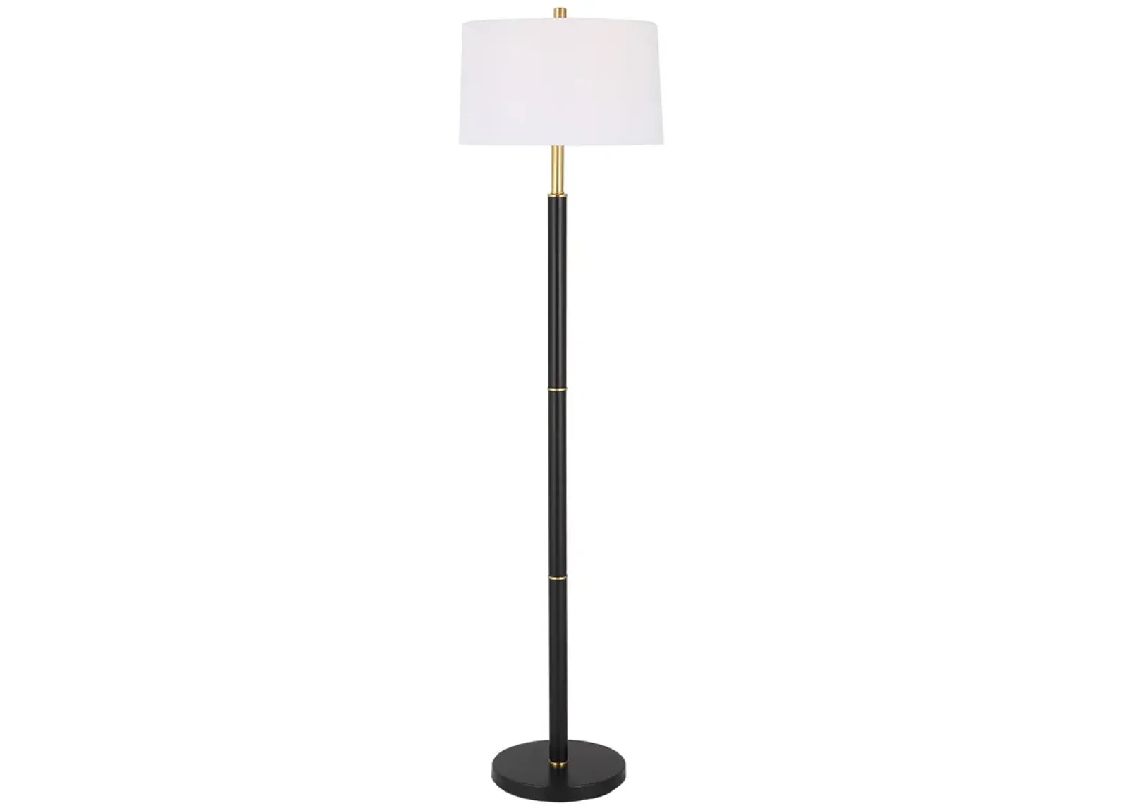 62 Inch Floor Lamp, White Tapered Hardback Shade, Black with Gold Accents - Benzara