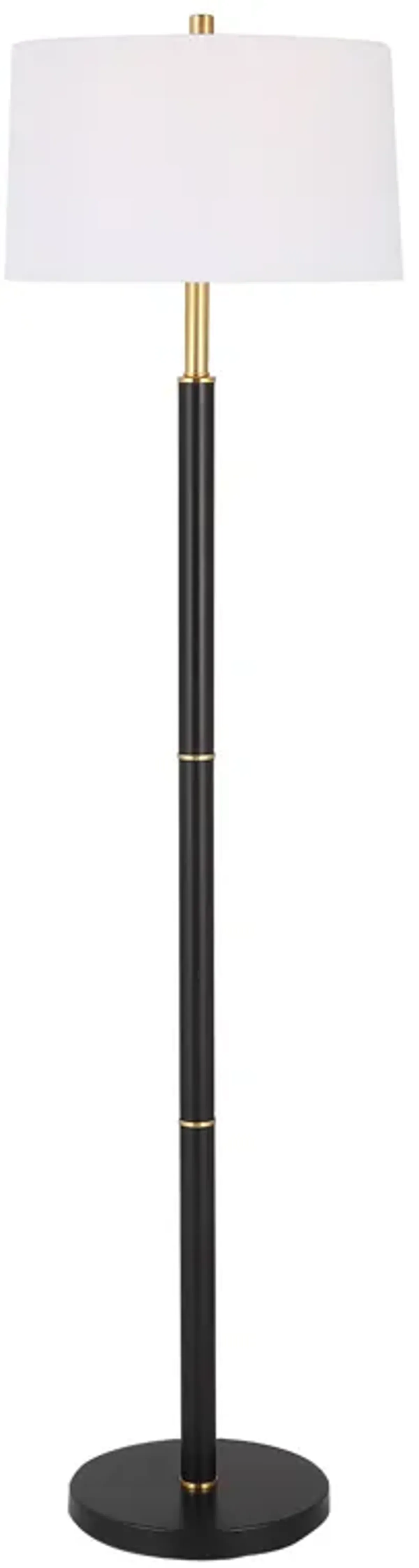 62 Inch Floor Lamp, White Tapered Hardback Shade, Black with Gold Accents - Benzara