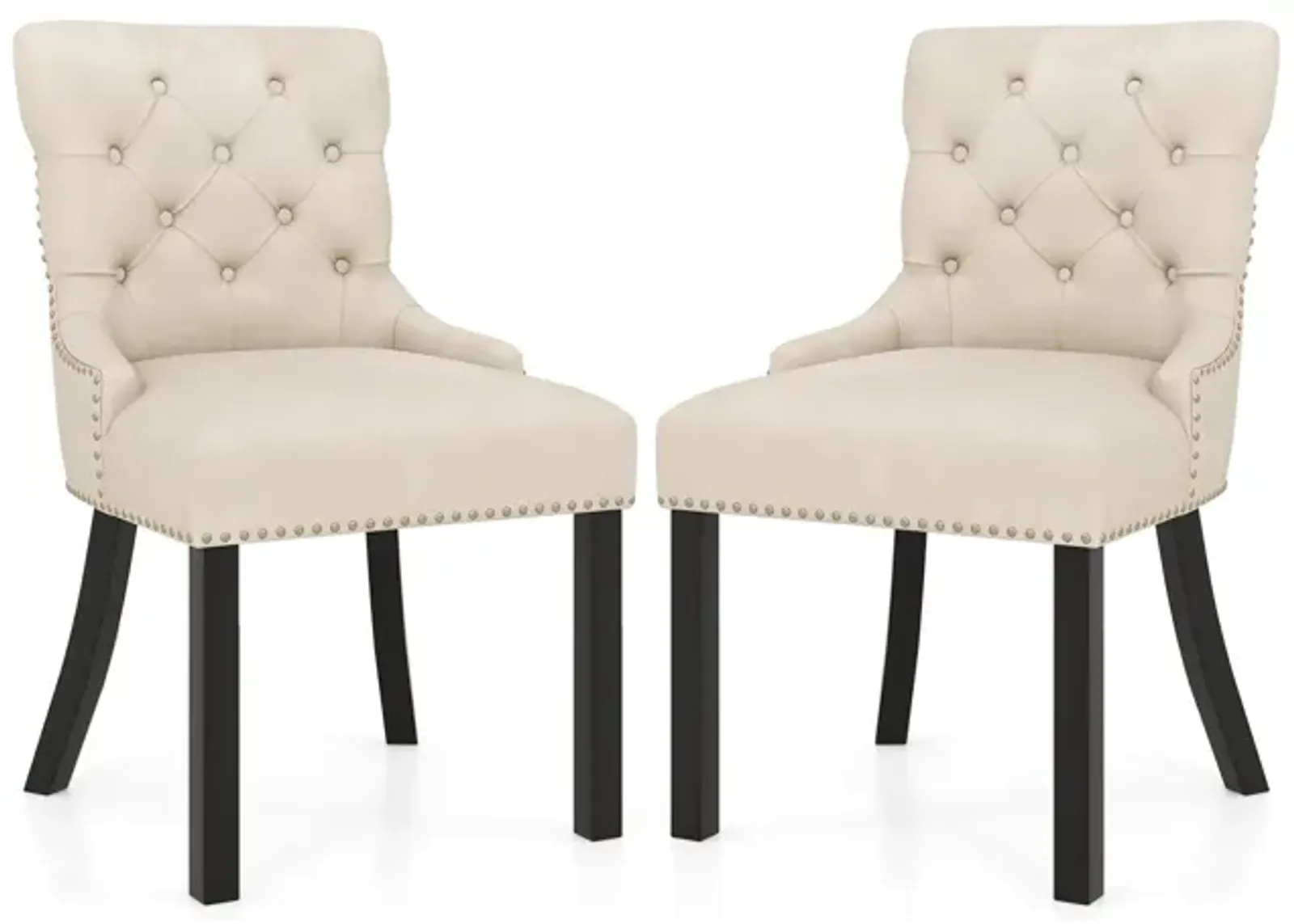 Upholstered Dining Chairs Set of 2 Tufted Wingback Chairs with Rubber Wood Legs